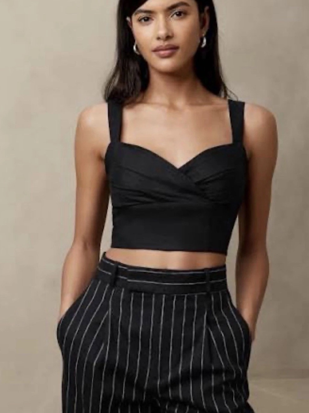 Banana Republic Factory Black Linen Blend Crossover Crop Bustier Tank Top 6